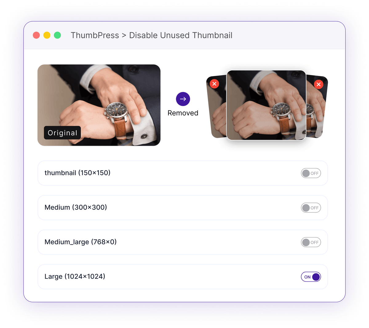 Disable Unused Thumbnail Sizes