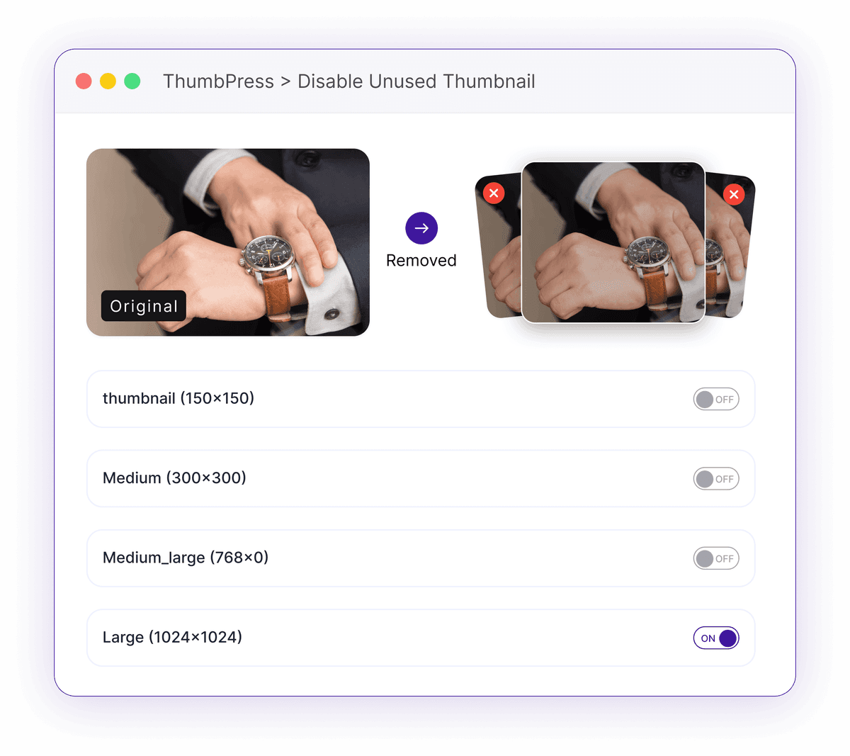 Disable Unused Thumbnail Sizes