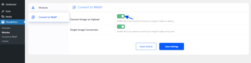 convert images thumbpress settings