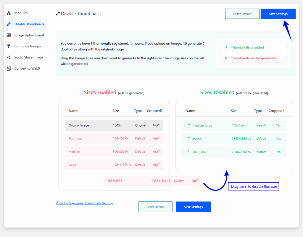 Disable WordPress thumbnails